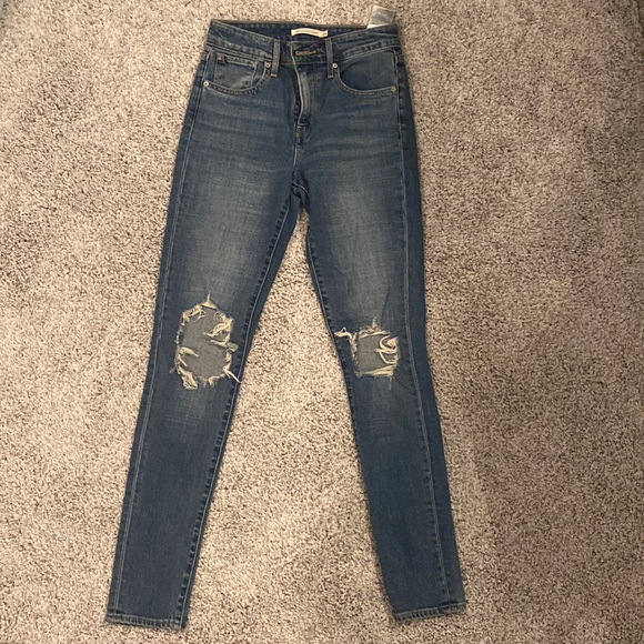 Levi’s destroyed skinny 721 high rise medium blue - Picture 1 of 5